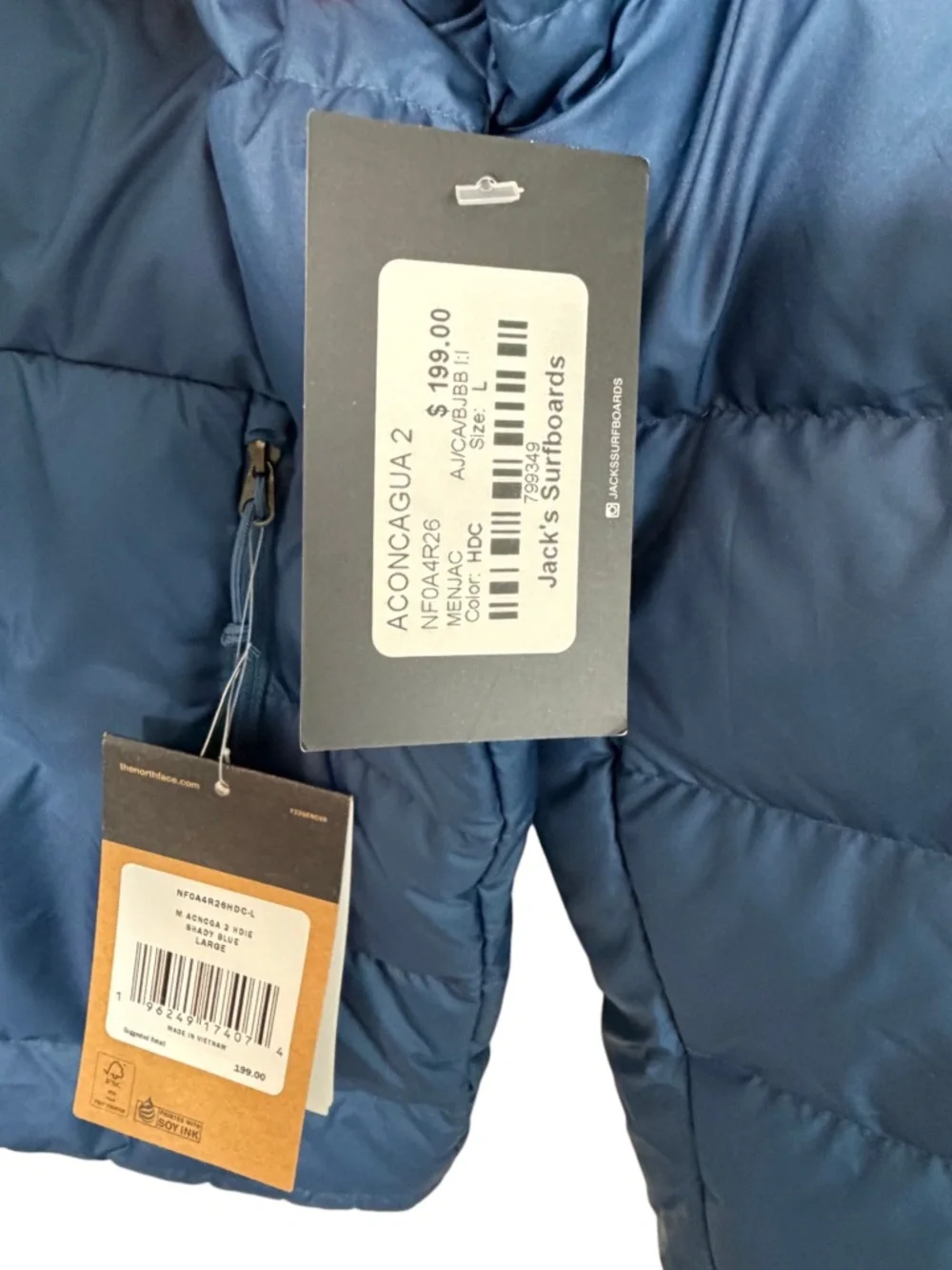 NWT The North Face Men’s Aconcagua 2 Hooded Down Puffer Jacket Shady Blue Size L